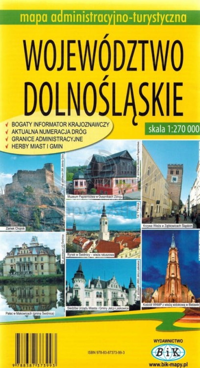 Województwo dolnośląskie 1:270 000. Mapa administracyjno-turystyczna wydawnictwa BiK. Okładka