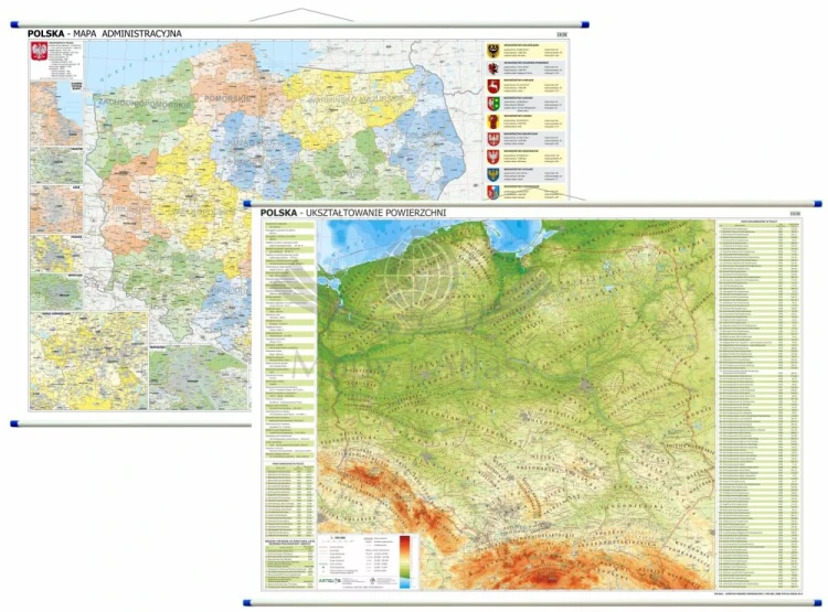 Polska 1:700 000. Dwustronna mapa ścienna. Administracyjna i fizyczna.