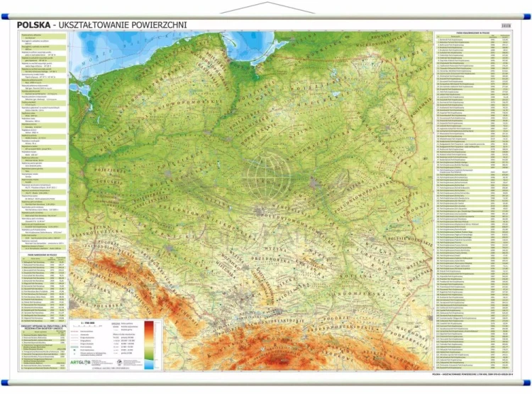 Polska 1:700 000. Dwustronna mapa ścienna fizyczna.