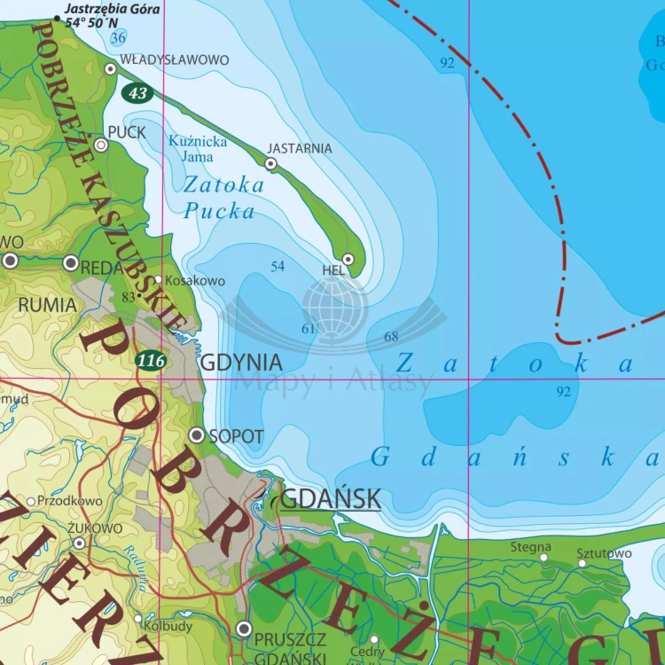 Polska 1:700 000. Dwustronna mapa ścienna fizyczna. Fragment 1