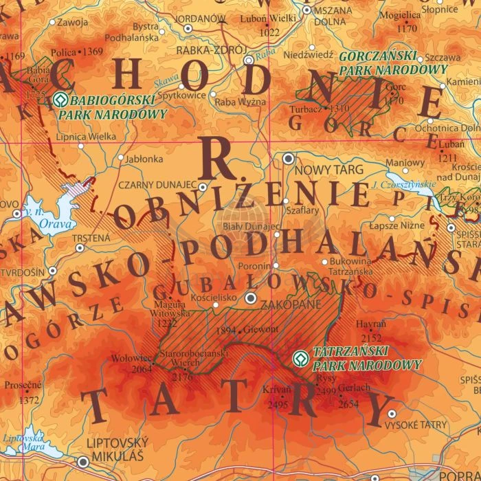 Polska 1:700 000. Dwustronna mapa ścienna fizyczna. Fragment 4