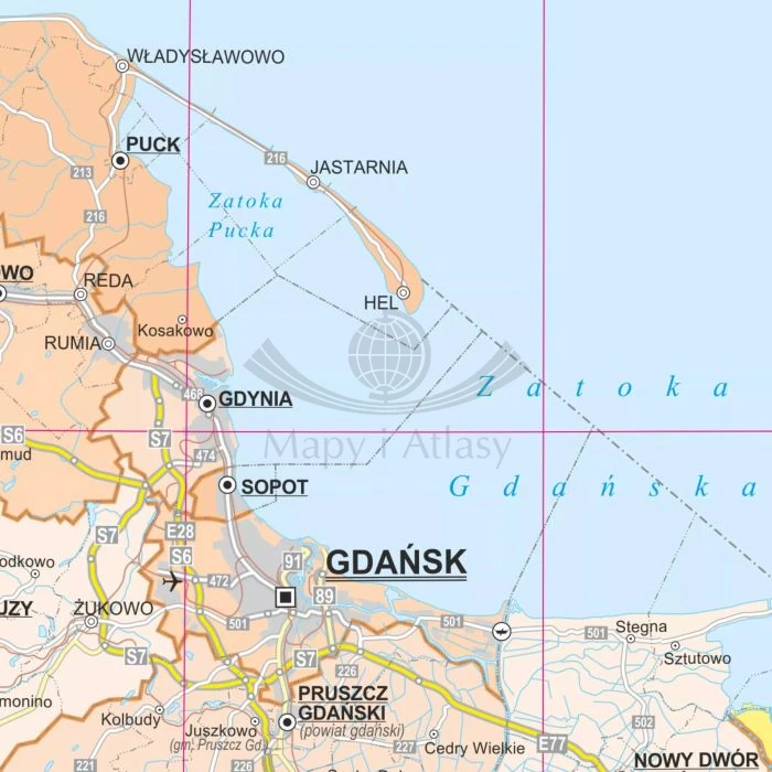 Polska 1:700 000. Dwustronna mapa ścienna. Administracyjna. Fragment 2