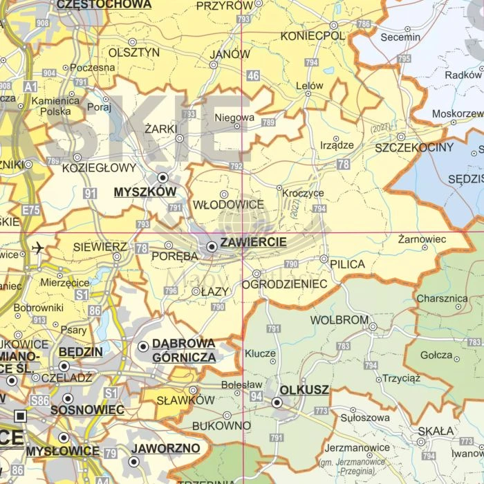Polska 1:700 000. Dwustronna mapa ścienna. Administracyjna. Fragment 1