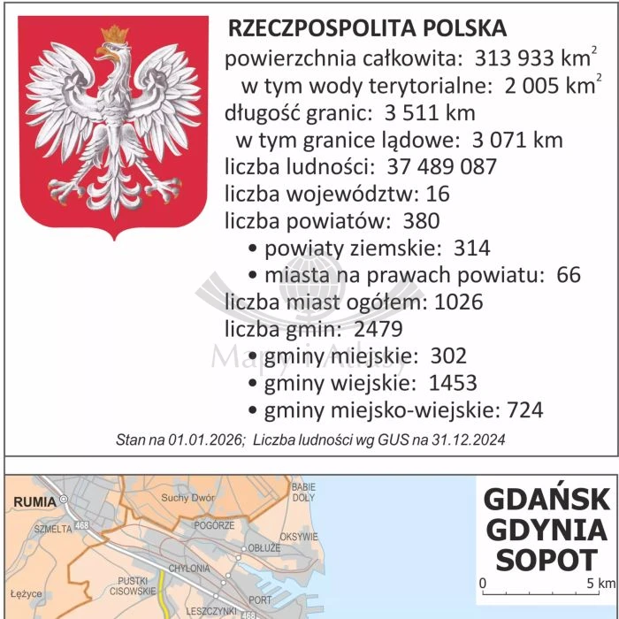Polska 1:700 000. Dwustronna mapa ścienna. Administracyjna. Fragment 4