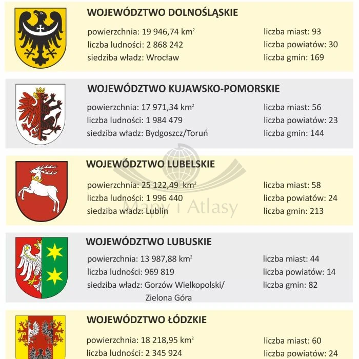 Polska 1:700 000. Dwustronna mapa ścienna. Administracyjna. Fragment 5