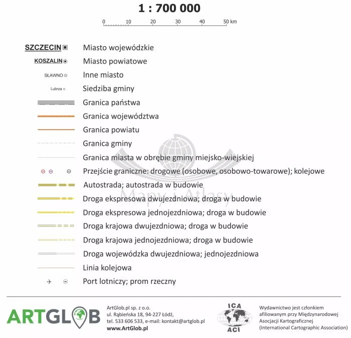 Polska 1:700 000. Dwustronna mapa ścienna. Administracyjna. Legenda