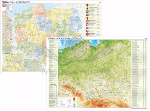 Polska 1:700 000. Arkusz, dwustronna mapa ścienna. Administracyjna i fizyczna.