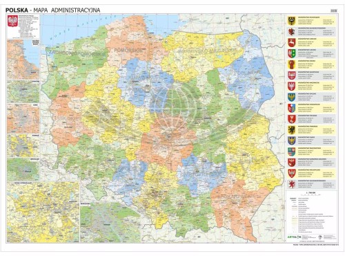 Polska 1:700 000. Arkusz, dwustronna mapa ścienna. Administracyjna.