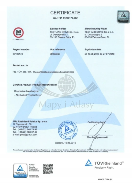 Alkomat jednorazowy. Test alkoholowy alkotest. Zestaw 10 sztuk. Trzeźwy poranek. Test and Drive