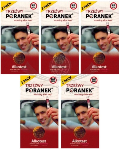 Alkomat jednorazowy. Test alkoholowy alkotest. Zestaw 10 sztuk. Trzeźwy poranek. Test and Drive