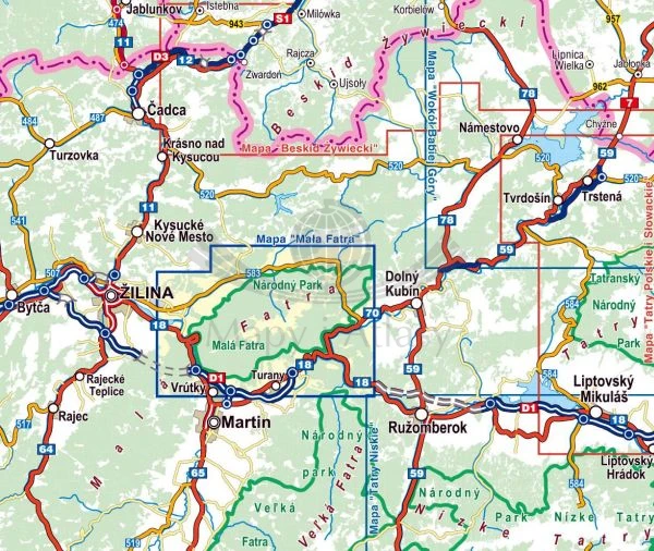 Mała Fatra (Krywańska) 1:30 000. Mapa turystyczna wydawnictwa Compass. Zasięg