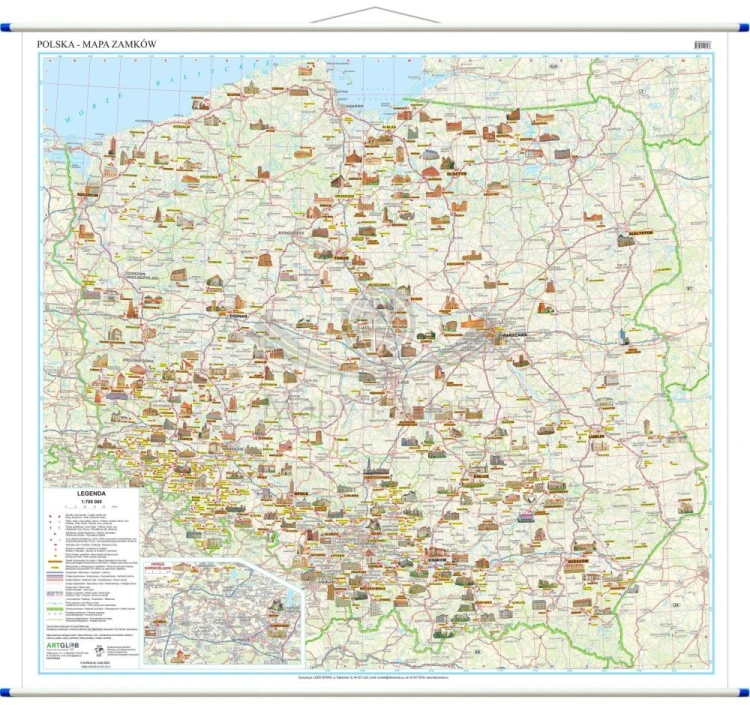 Polska 1:700 000. Mapa ścienna zamków.