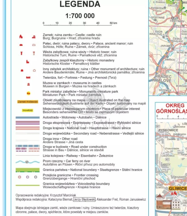 Polska 1:700 000. Mapa ścienna zamków. Legenda