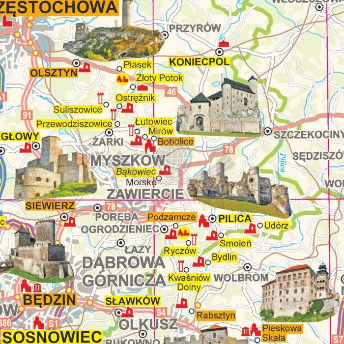 Polska 1:700 000. Mapa ścienna zamków. Fragment 3
