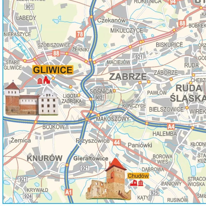 Polska 1:700 000. Mapa ścienna zamków. Fragment 4