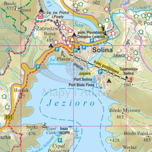 Bieszczady 1:35 000. Mapa ścienna turystyczna. Fragment 1