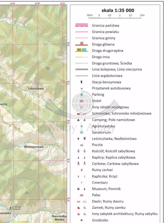 Bieszczady 1:35 000. Arkusz, mapa ścienna turystyczna. Legenda 1