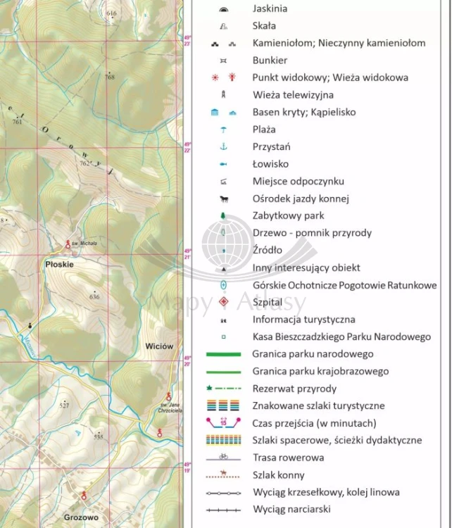 Bieszczady 1:35 000. Arkusz, mapa ścienna turystyczna. Legenda 2