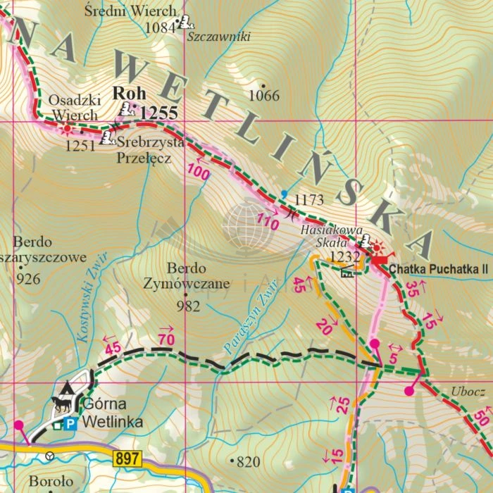 Bieszczady 1:35 000. Arkusz, mapa ścienna turystyczna. Fragment 3