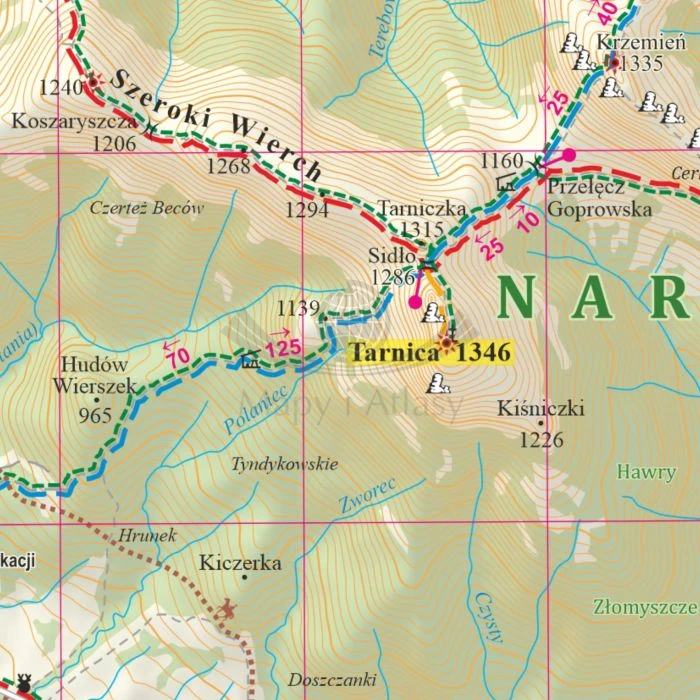 Bieszczady 1:35 000. Arkusz, mapa ścienna turystyczna. Fragment 4