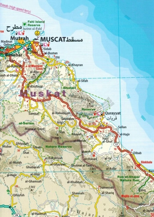 Oman 1:850 000. Wodoodporna mapa samochodowo-turystyczna wydawnictwa Reise Know-How. Fragment