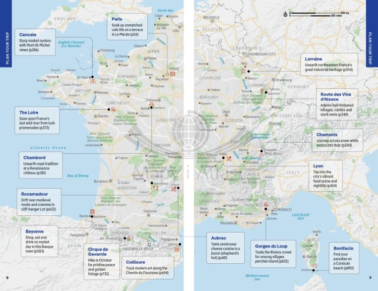 Francja / France. Przewodnik z mapą wydawnictwa Lonely Planet. Przykładowe strony 1