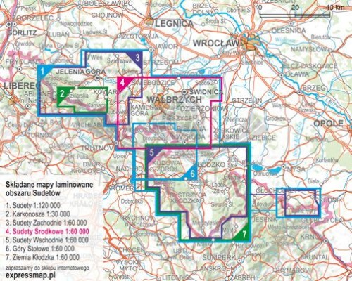 Sudety Środkowe 1:60 000. Laminowana mapa turystyczna wydawnictwa ExpressMap. Legenda