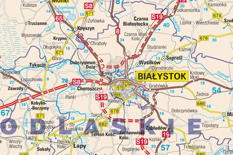 Polska 1:500 000. Mapa ścienna administracyjno-drogowa. Fragment 4