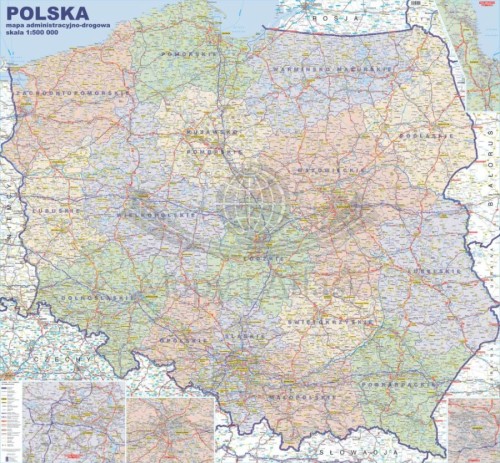 Polska 1:500 000. Mapa administracyjno-drogowa. Rama alu SLIM