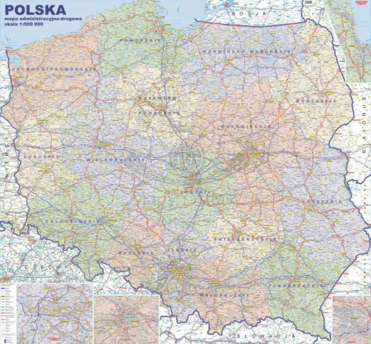Polska 1:500 000. Mapa administracyjno-drogowa magnetyczna. Rama alu SLIM