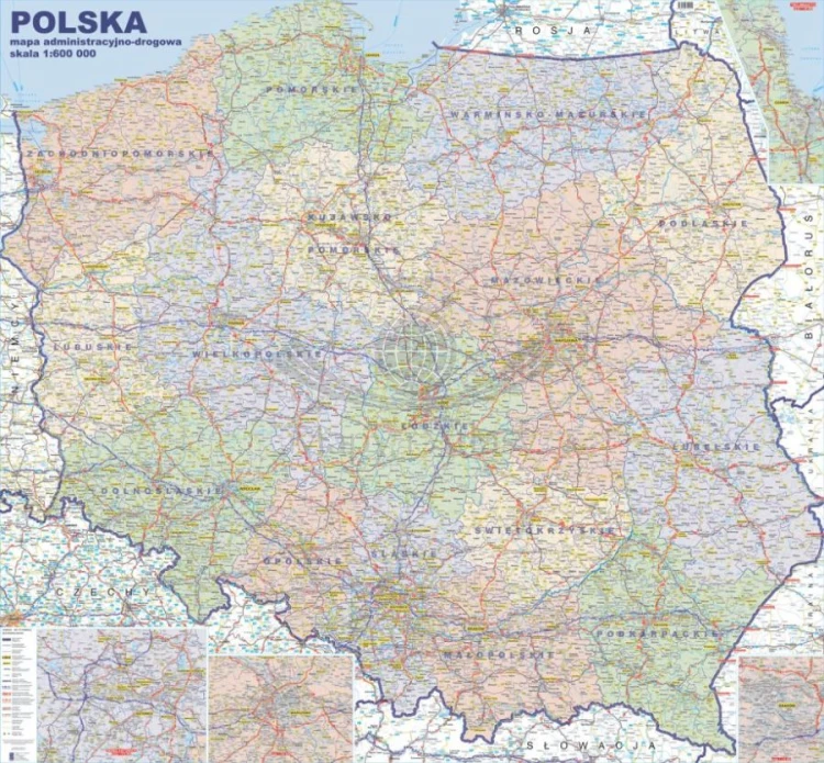 Polska 1:600 000. Mapa administracyjno-drogowa. Rama alu SLIM