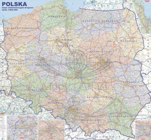 Polska 1:600 000. Mapa administracyjno-drogowa do wpinania. Rama alu SLIM