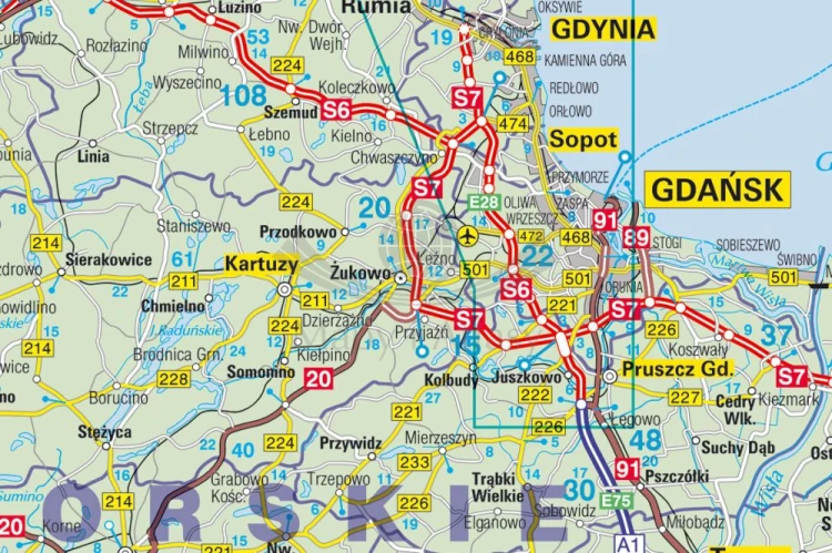 Polska 1:600 000. Mapa administracyjno-drogowa magnetyczna. Rama alu SLIM. Fragment 2