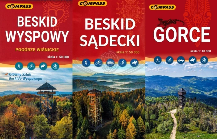 Beskid Wyspowy, Sądecki i Gorce. Zestaw trzech map turystycznych wydawnictwa Compass