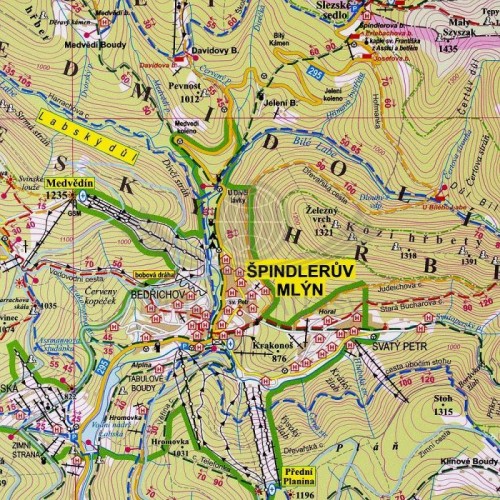 Karkonosze Polskie i Czeskie 1:35 000. Mapa ścienna turystyczna. Fragment 1