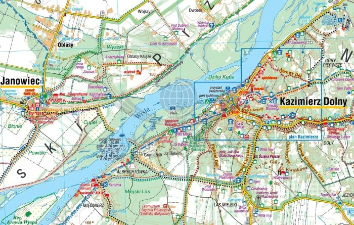 Kazimierz Dolny, Nałęczów, Puławy, Kazimierski Park Krajobrazowy. Mapa turystyczna wydawnictwa Compass. Fragment