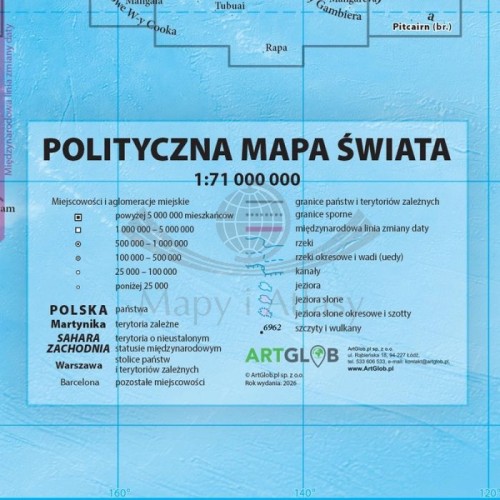Świat. Mapa polityczna + flagi. Podkładka na biurko. Legenda