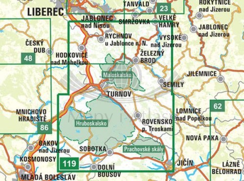 Czeski Raj 1:25 000. Mapa turystyczna 119 wydawnictwa Geodezie On Line. Zasięg