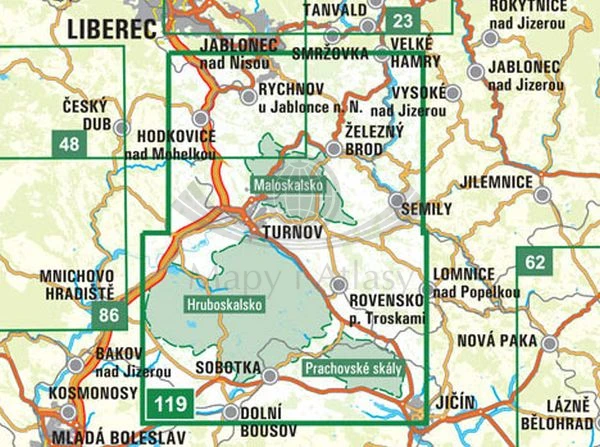 Czeski Raj 1:25 000. Mapa turystyczna 119 wydawnictwa Geodezie On Line. Zasięg