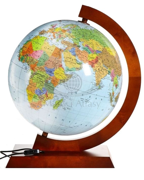 Globus 25 cm. Polityczno-fizyczny. Podświetlany. Drewniana oprawa