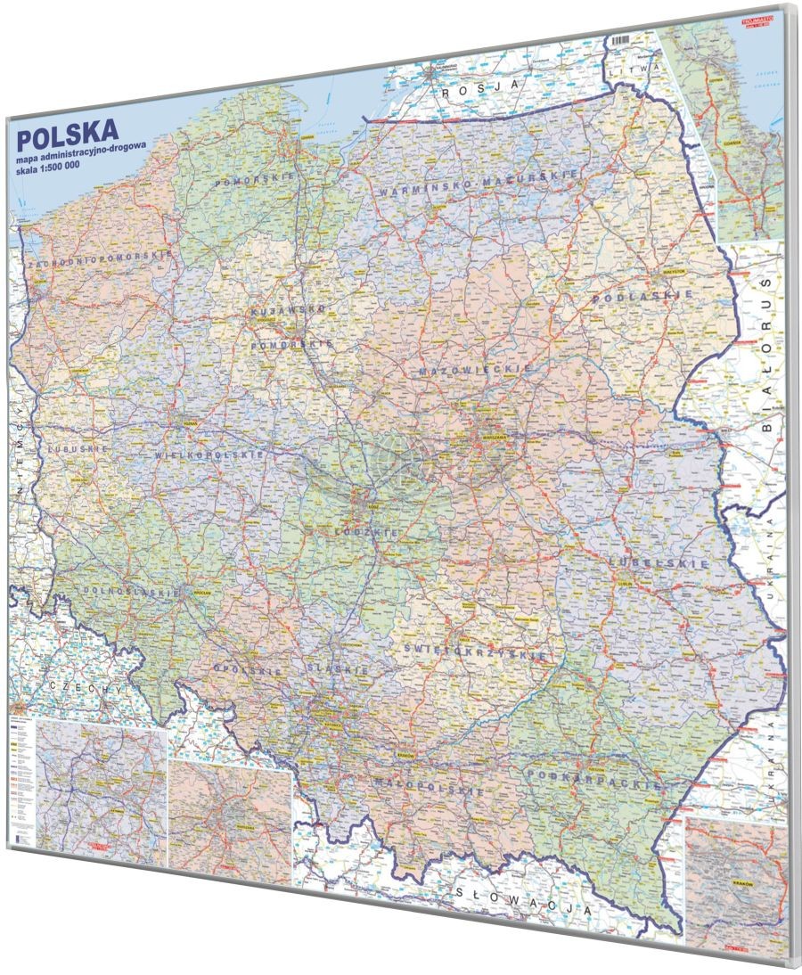 Polska 1:500 000. Mapa administracyjno-drogowa do wpinania. Rama alu SLIM. Wyd. 2026