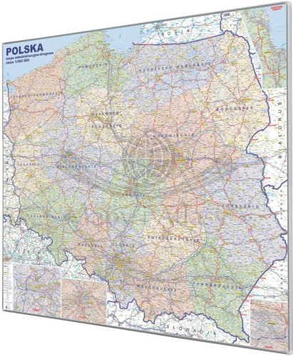 Polska 1:500 000. Mapa administracyjno-drogowa magnetyczna. Rama alu SLIM