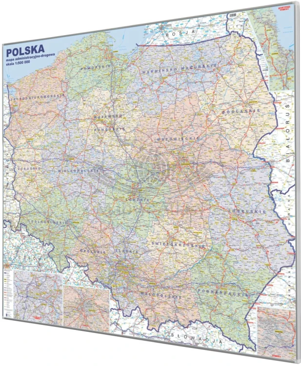 Polska 1:500 000. Mapa administracyjno-drogowa magnetyczna. Rama alu SLIM