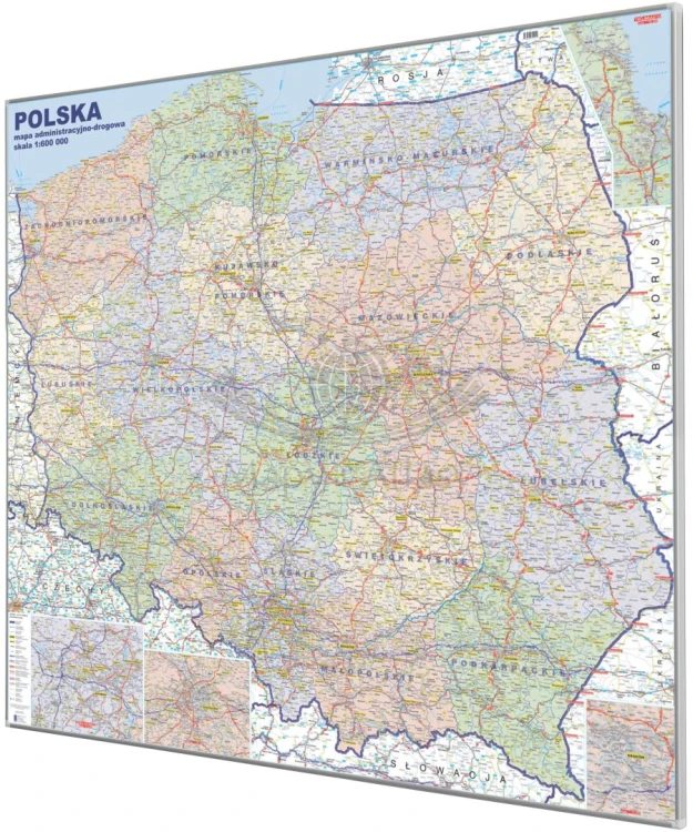 Polska 1:600 000. Mapa administracyjno-drogowa. Rama alu SLIM