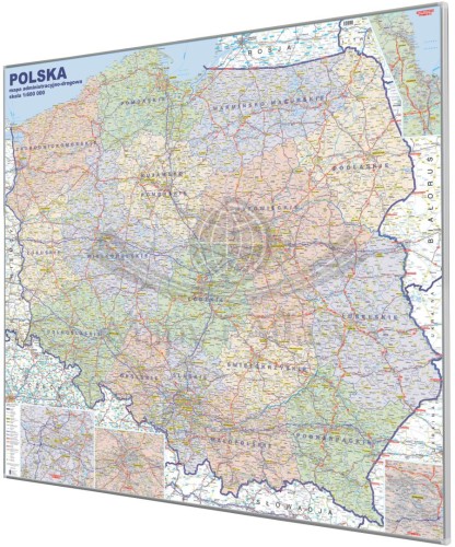 Polska 1:600 000. Mapa administracyjno-drogowa do wpinania. Rama alu SLIM