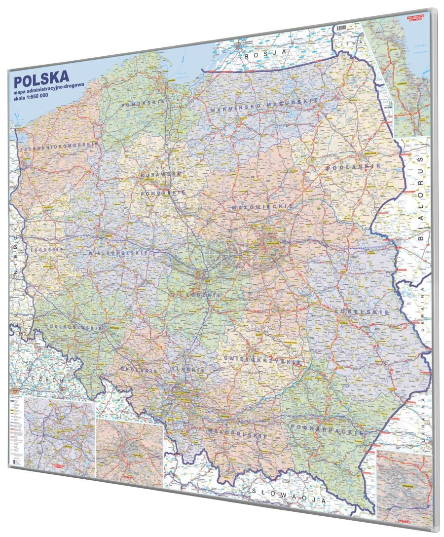 Polska 1:650 000. Mapa administracyjno-drogowa. Rama alu SLIM. Wyd. 2026