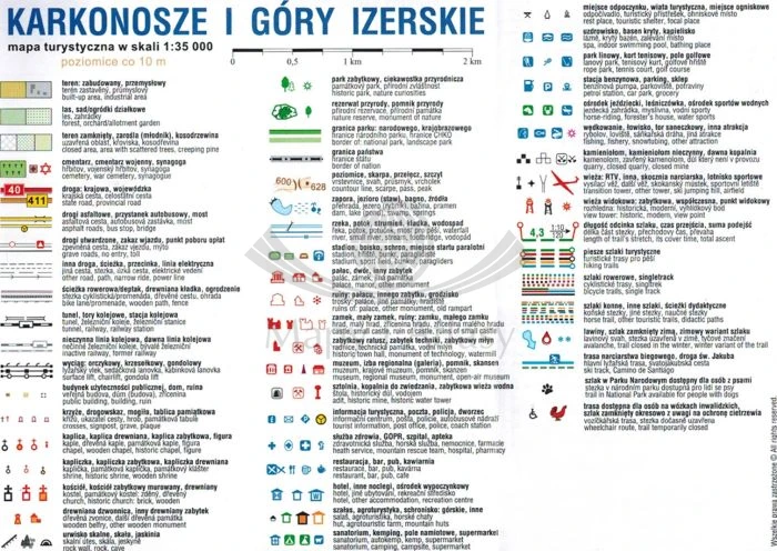 Karkonosze i Góry Izerskie 1:35 000. Mapa turystyczna wydawnictwa Compass. Legenda