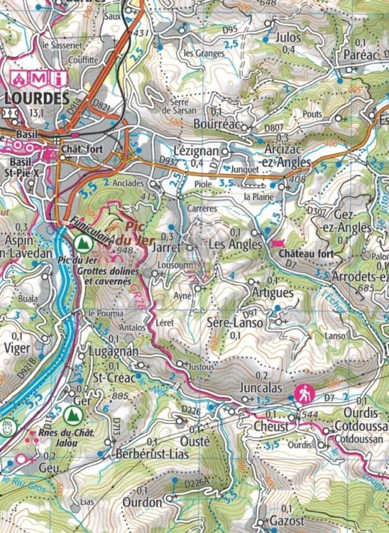 Pireneje: Gavarnie, Neouvielle, Bagneres de Luchon. Mapa turystyczna 75 wydawnictwa IGN. Fragment 1