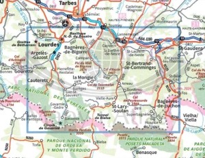 Pireneje: Gavarnie, Neouvielle, Bagneres de Luchon. Mapa turystyczna 75 wydawnictwa IGN. Zasięg