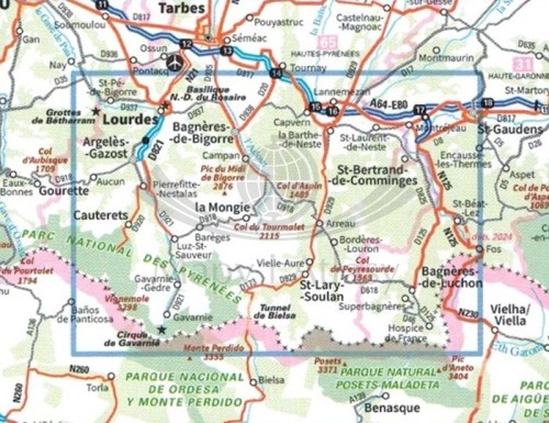 Pireneje: Gavarnie, Neouvielle, Bagneres de Luchon. Mapa turystyczna 75 wydawnictwa IGN. Zasięg